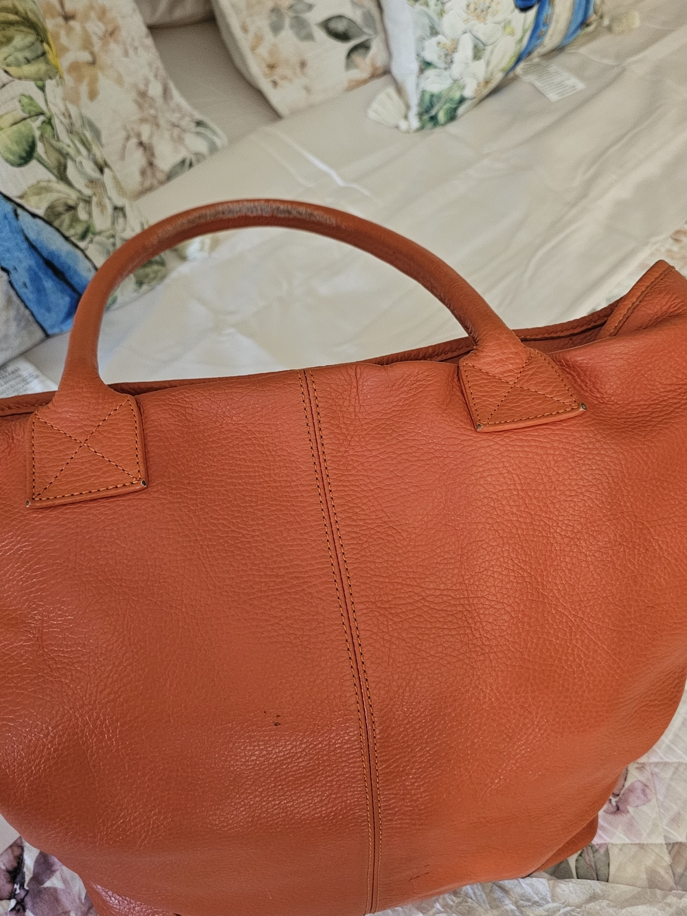 Orange Leather Tote Bag - Classic Carryall - Picture 6 of 11